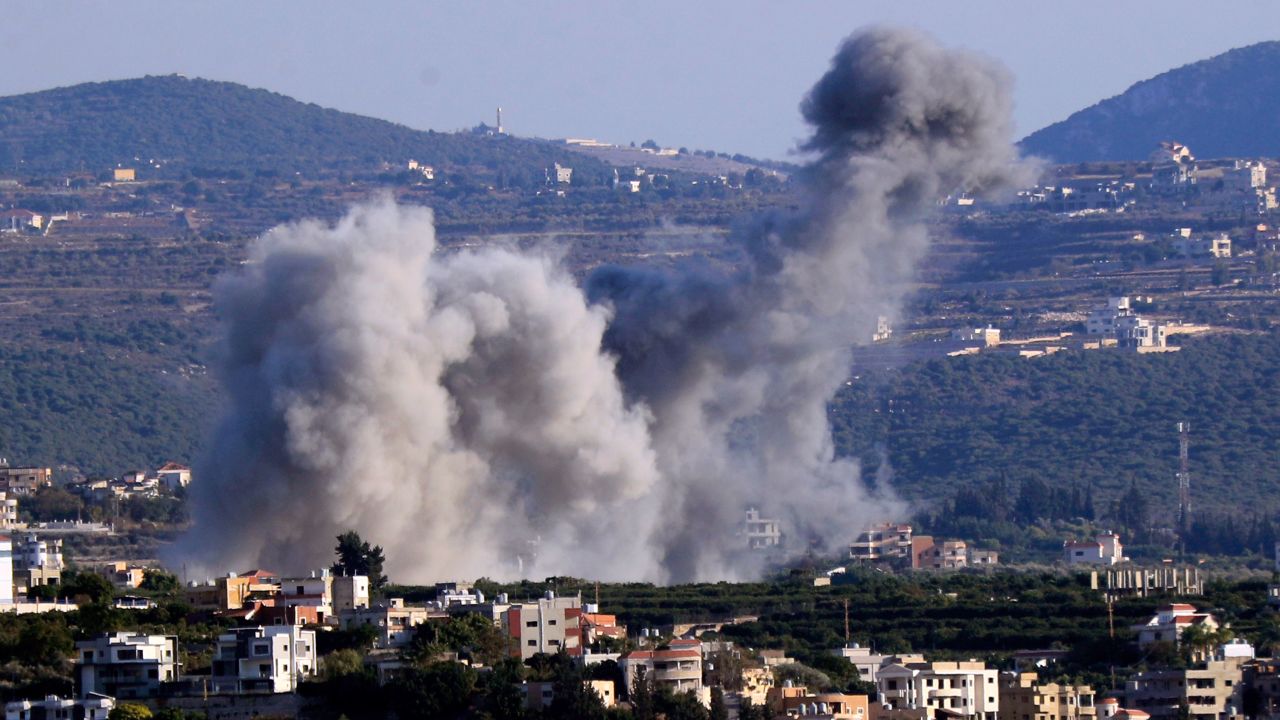 Smoke rises from an Israeli airstrike on Lebanon's Majdal Zoun village on October 24.