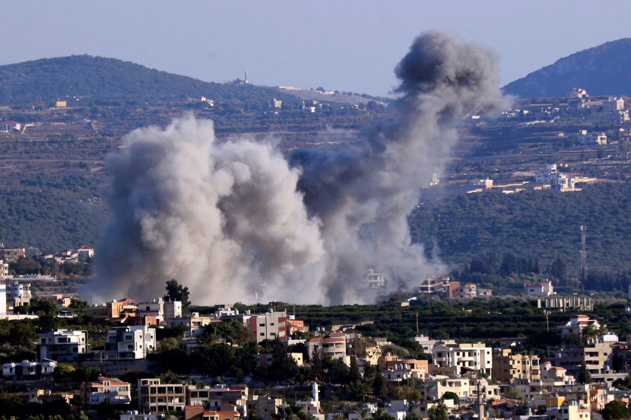 Smoke rises from an Israeli airstrike on Lebanon's Majdal Zoun village on October 24.