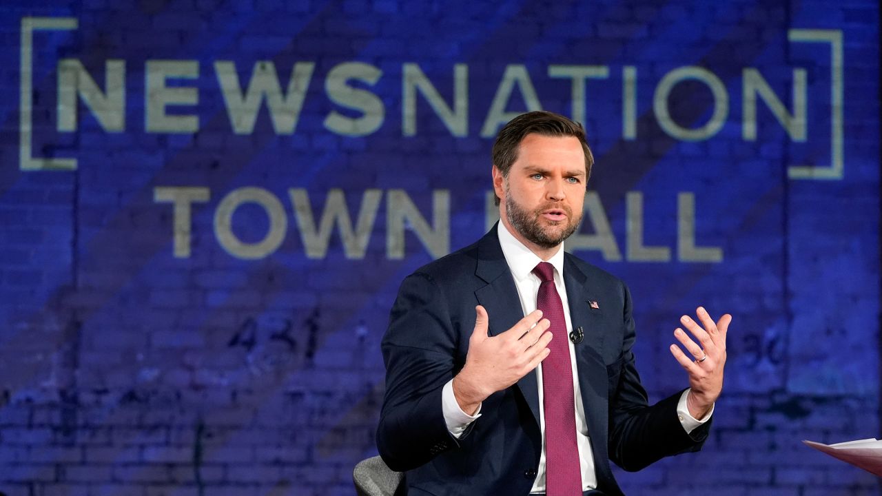 Republican vice presidential nominee Sen. JD Vance speaks during a NewsNation town hall event in Detroit, Michigan, on October 24, 2024.