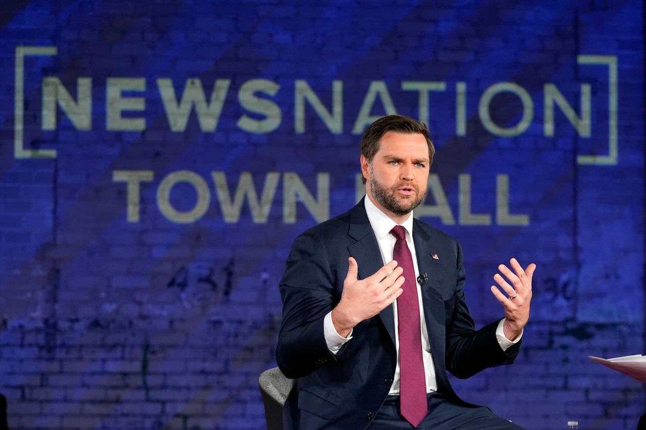 Republican vice presidential nominee Sen. JD Vance speaks during a NewsNation town hall event in Detroit, Michigan, on October 24, 2024.