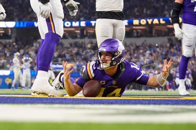 Minnesota Vikings quarterback Sam Darnold reacts after being <a href="https://www.cnn.com/2024/10/25/sport/rams-vikings-missed-penalty-tnf-nfl-spt-intl/index.html">sacked for a safety in his own endzone</a> by Los Angeles Rams linebacker Byron Young in Inglewood, California, on Thursday, October 24. TV replays showed Young had grabbed Darnold’s face mask. After the game, lead official Tra Blake said the incident went unpenalized because none of his officiating crew had a clear look at it. The Rams won 30-20.