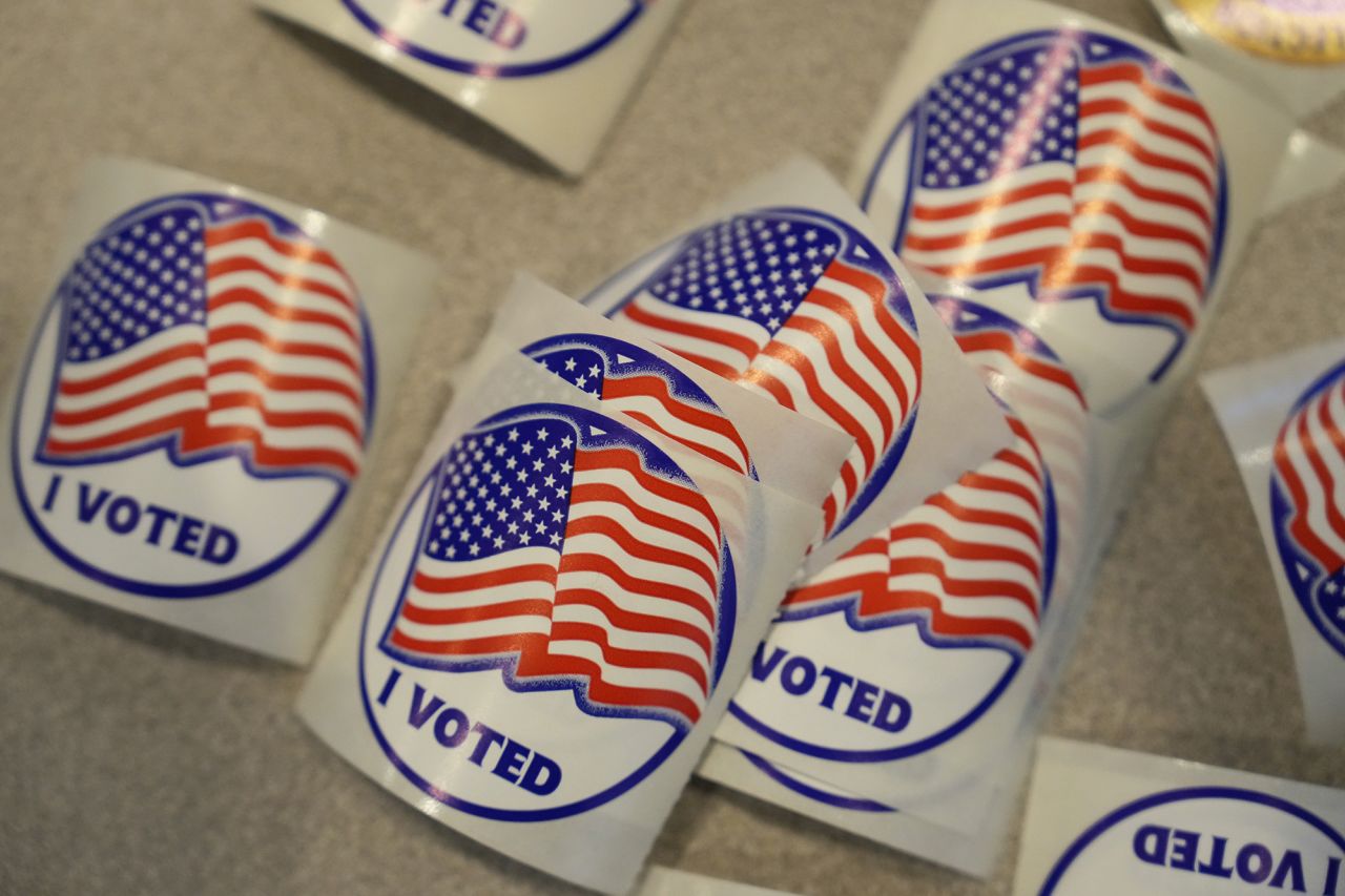 Stickers are seen at the Chester County Government Services Center in West Chester, Pennsylvania, on October 25.