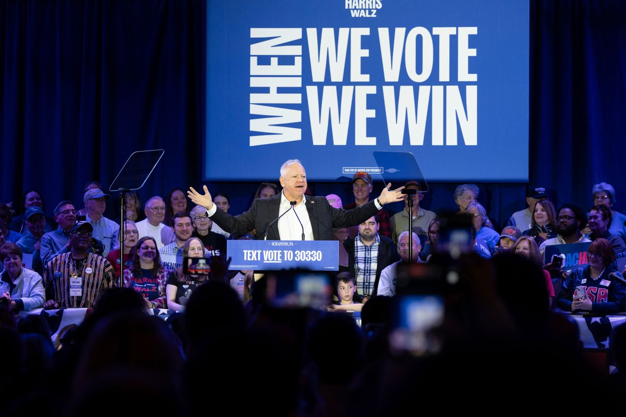 Governor Tim Walz, Democratic Party nominee for Vice President speaks in Scranton, Pennsylvania, on October 25.