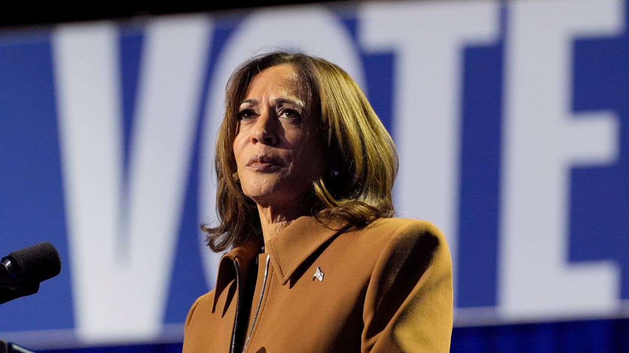 Vice President Kamala Harris speaks during a campaign rally at the Wings Event Center in Kalamazoo, Michigan, on October 26.