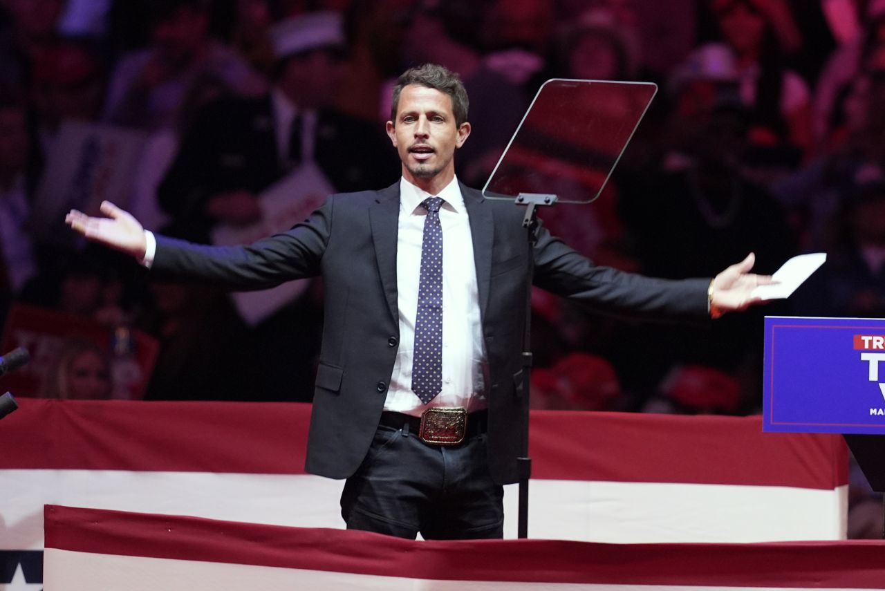 Tony Hinchcliffe arrives to speak before former President Donald Trump during a campaign rally at Madison Square Garden, on October 27, in New York.