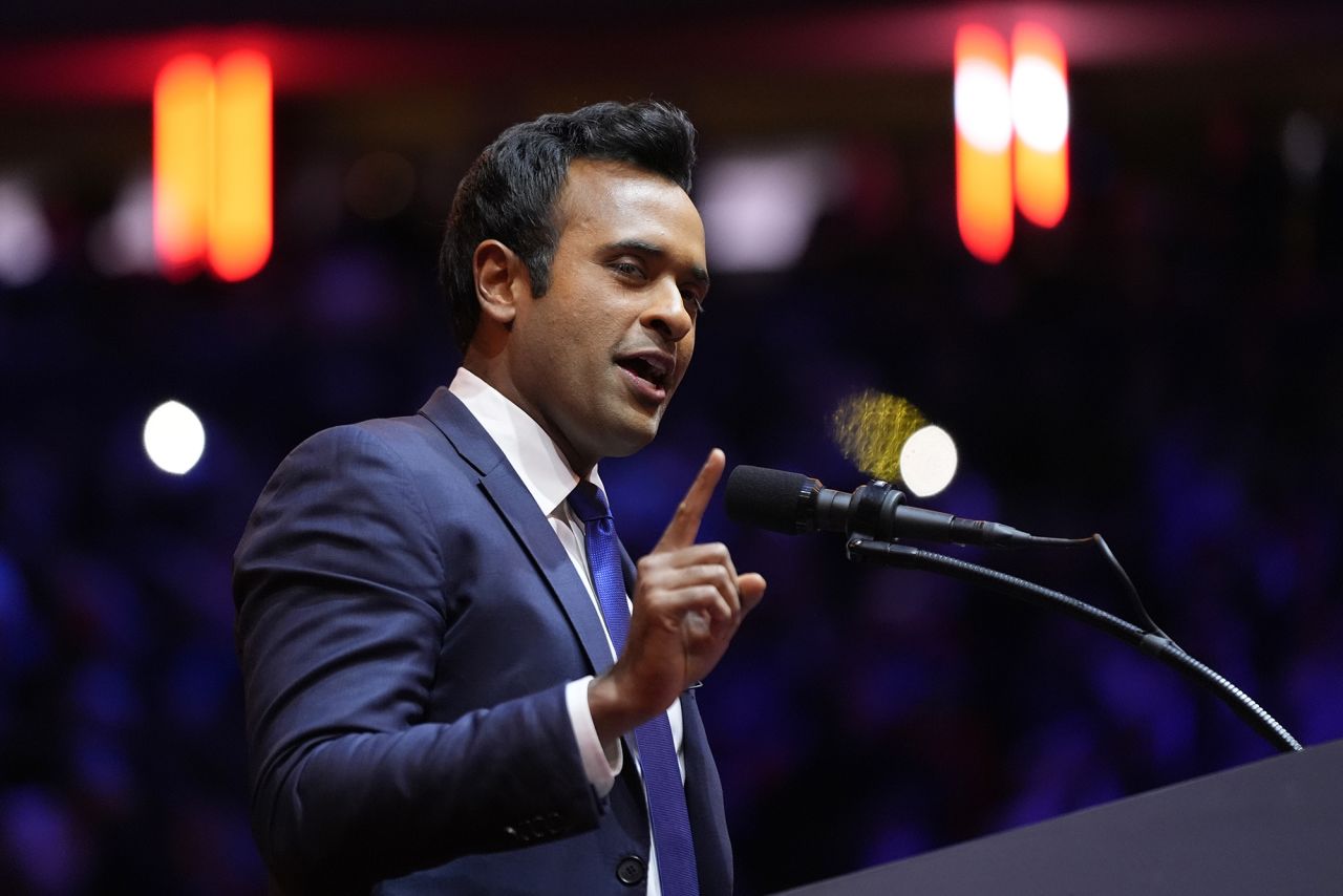 Vivek Ramaswamy speaks at a campaign rally at Madison Square Garden, New York, on October 27.