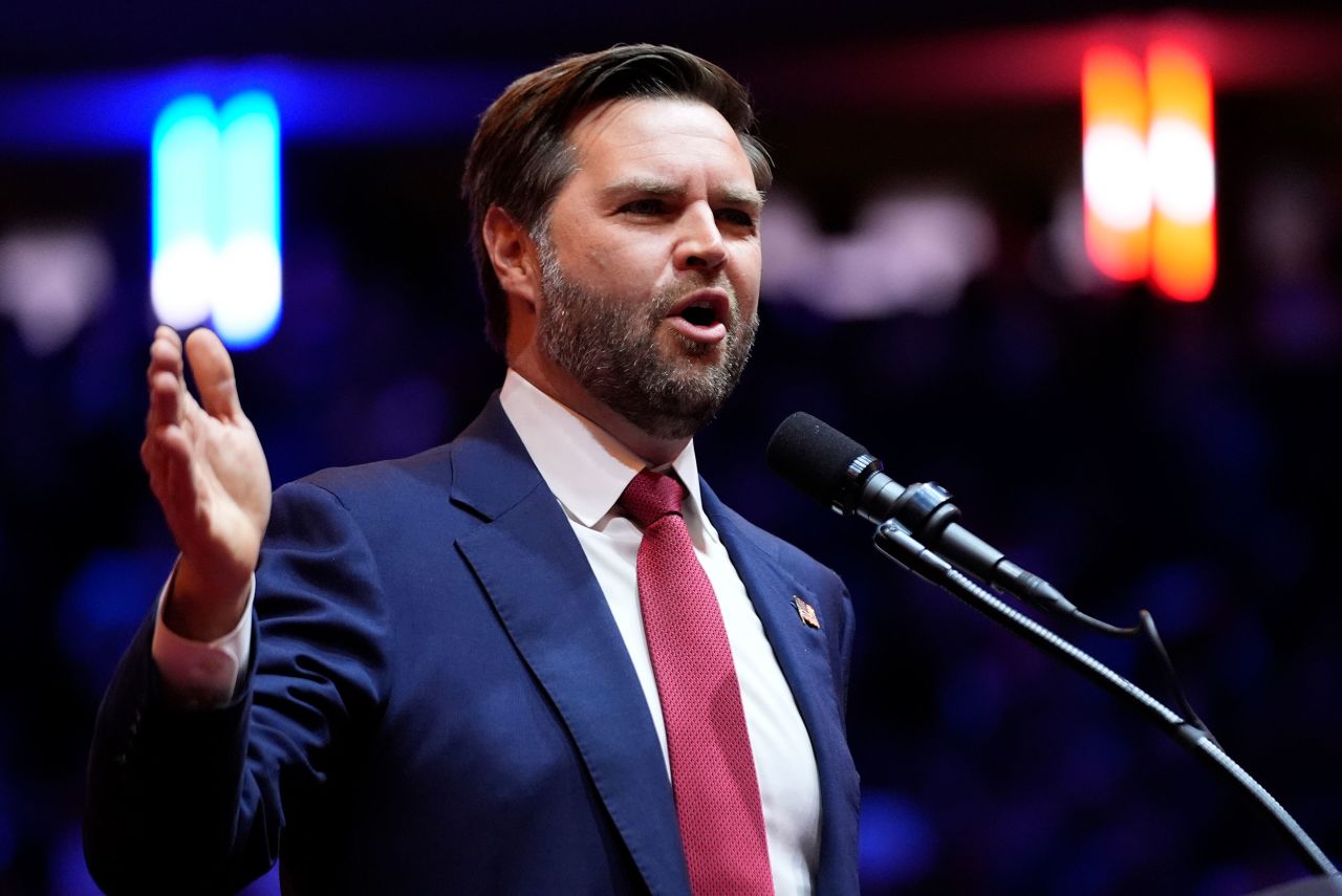 Republican vice presidential candidate JD Vance speaks at a campaign rally at Madison Square Garden on October 27 in New York.