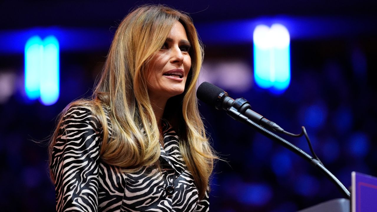 Former first lady Melania Trump speaks at a campaign rally at Madison Square Garden, Sunday, Oct. 27, 2024, in New York. (AP Photo/Alex Brandon)