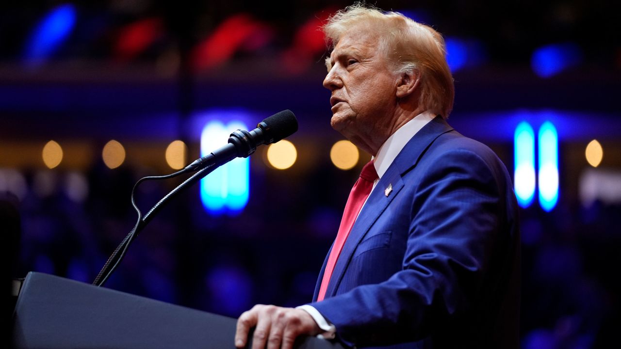 Republican presidential nominee former President Donald Trump speaks at a campaign rally at Madison Square Garden, Sunday, Oct. 27, 2024, in New York. (AP Photo/Alex Brandon)