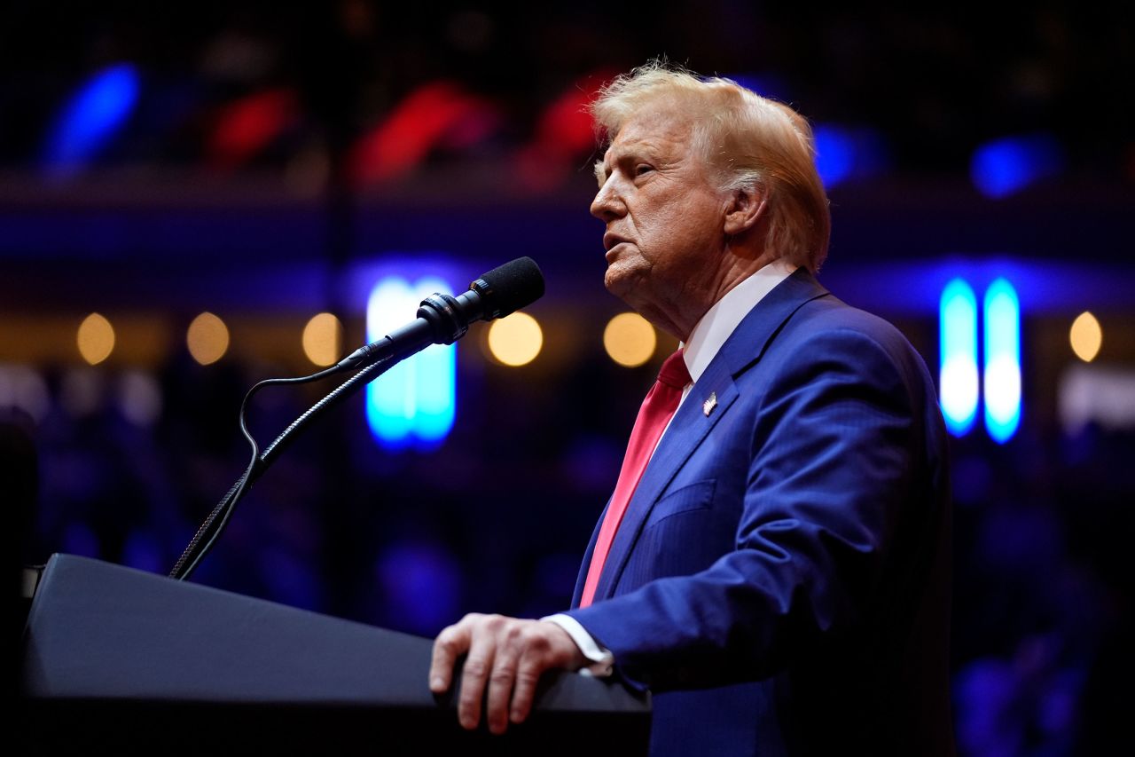 Former President Donald Trump speaks at a campaign rally at Madison Square Garden in New York on Sunday.