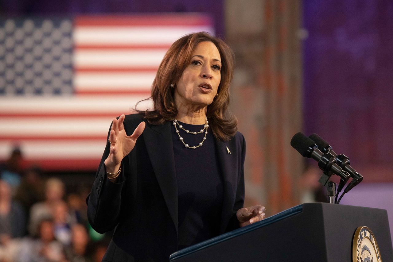 Kamala Harris speaks during a campaign event in Philadelphia, Pennsylvania on October 27.