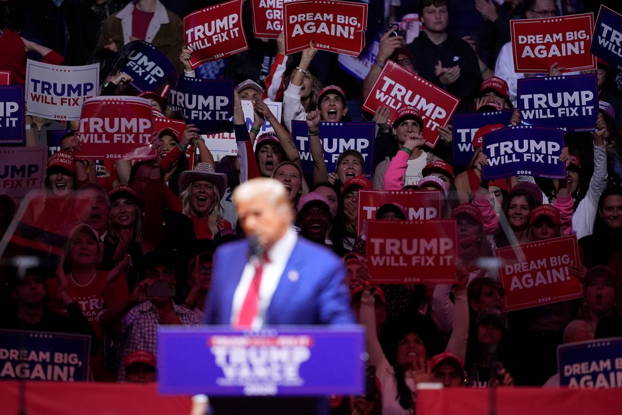 Supporters cheer as former President Donald Trump speaks at a campaign rally at Madison Square Garden in New York on Sunday.