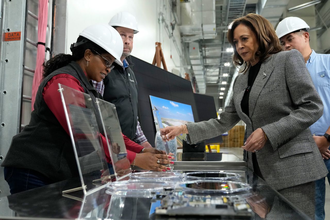 Vice President Kamala Harris tours the Hemlock Semiconductor Next-Generation facility in Michigan on Monday.