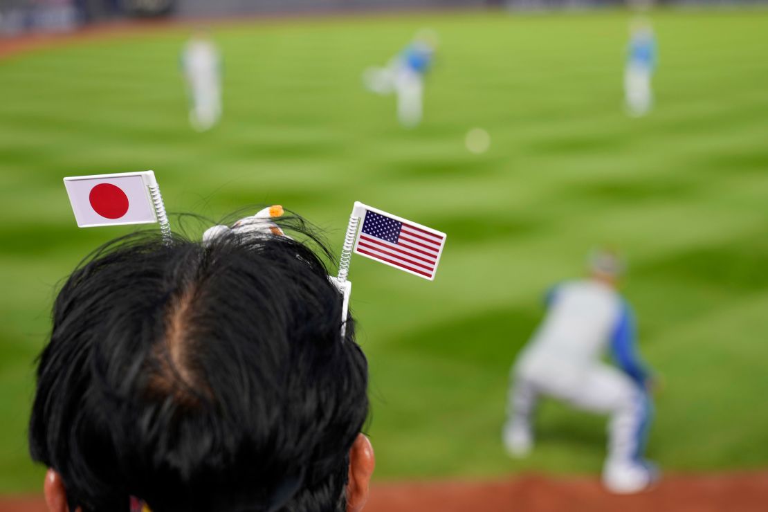 Tomoyuki Masuda of Kyoto, Japan, watches the Los Angeles Dodgers batting practice before Game 4 of the Baseball World Series against the New York Yankees on October 29, 2024 in New York.