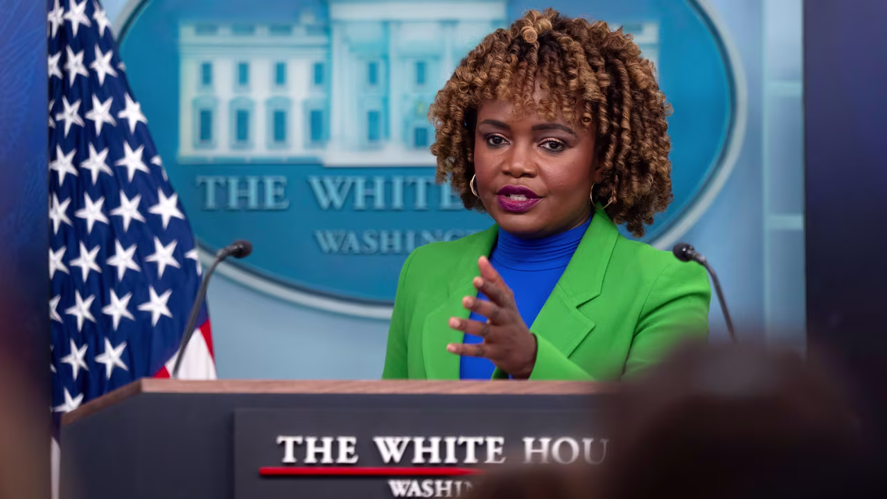 White House press secretary Karine Jean-Pierre answers questions during the daily briefing at the White House in Washington, on October 30.