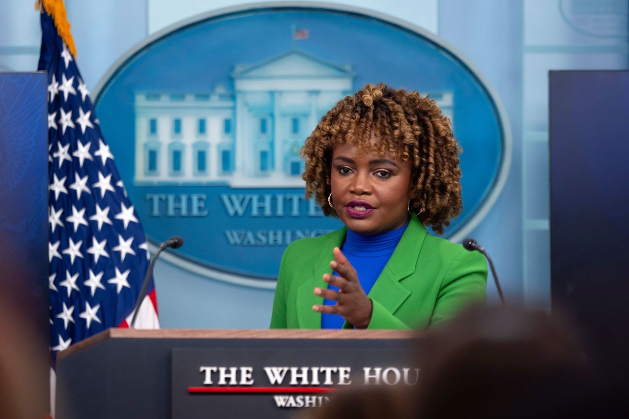 White House spokesperson Karine Jean-Pierre answers questions during the daily briefing at the White House in Washington, DC, on October 30.