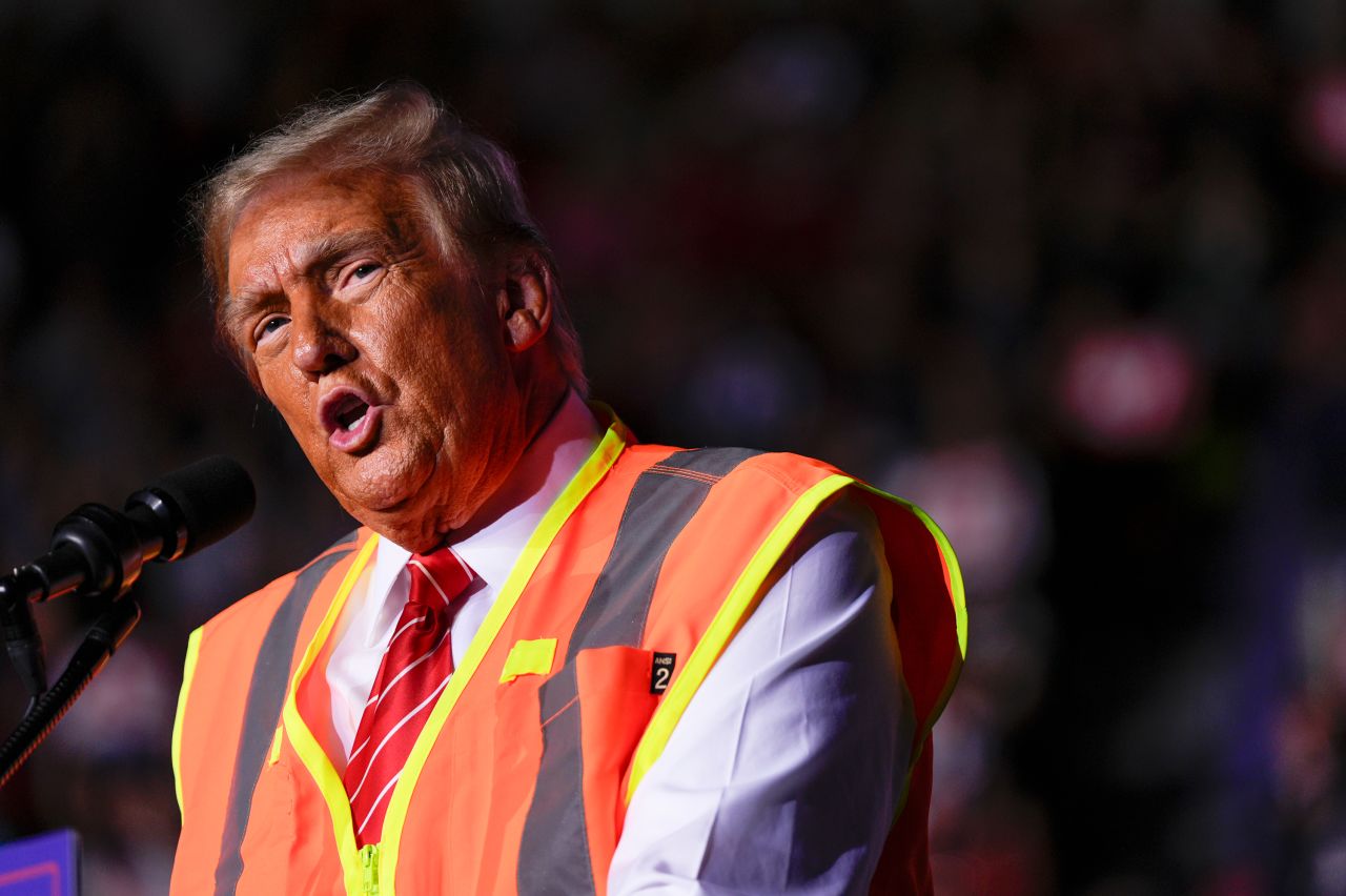 Republican presidential nominee former President Donald Trump speaks during a campaign rally in Green Bay, Wisconsin on October 30.