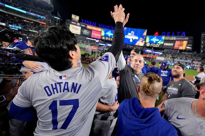 Ohtani celebrates after Wednesday's win.