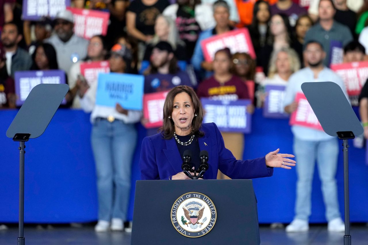 Vice President Kamala Harris speaks during a campaign rally in Phoenix on October 31.