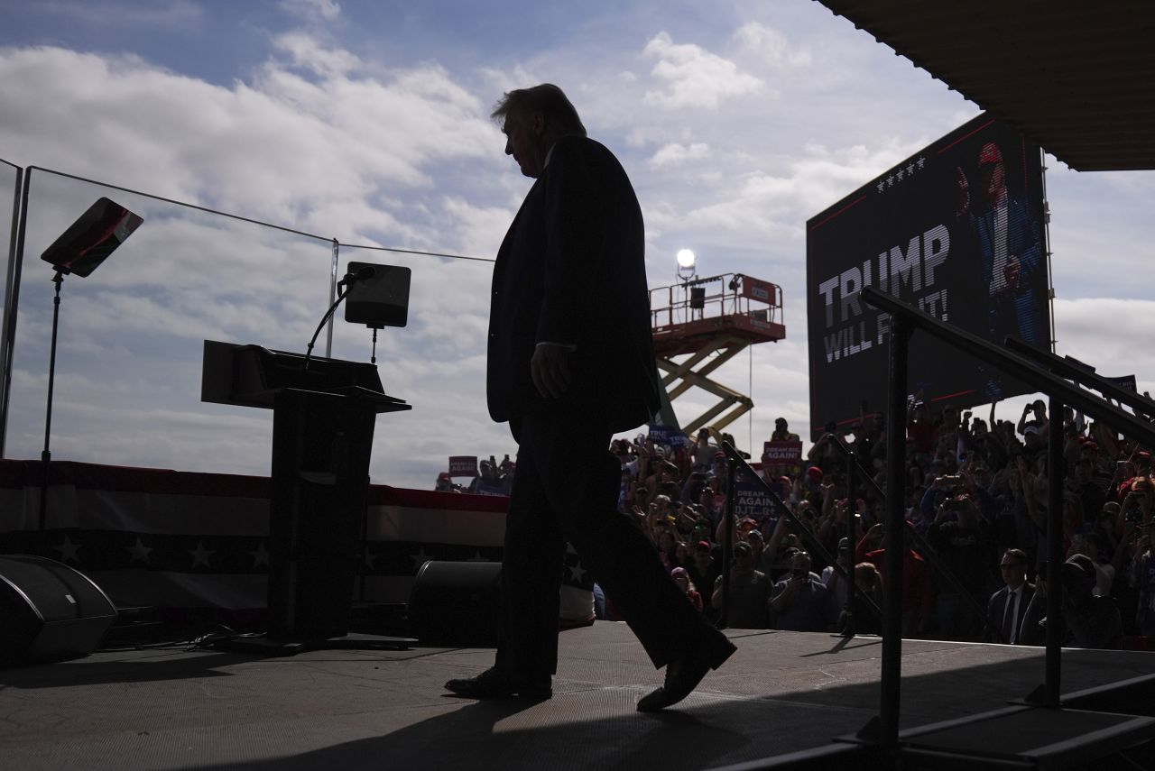 Former President Donald Trump arrives at a campaign rally in Gastonia, North Carolina, on November 2.