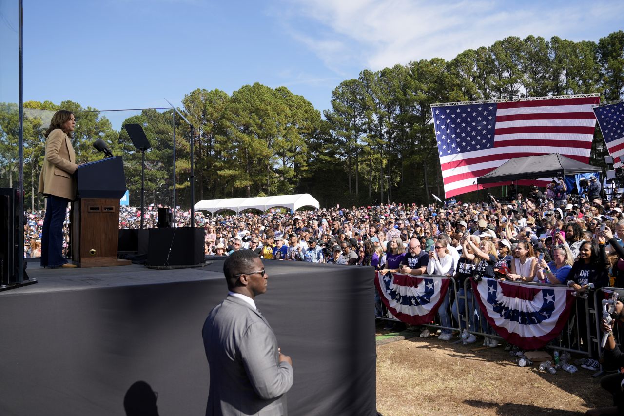 Vice President Kamala Harris speaks during a campaign rally in Atlanta on November 2.