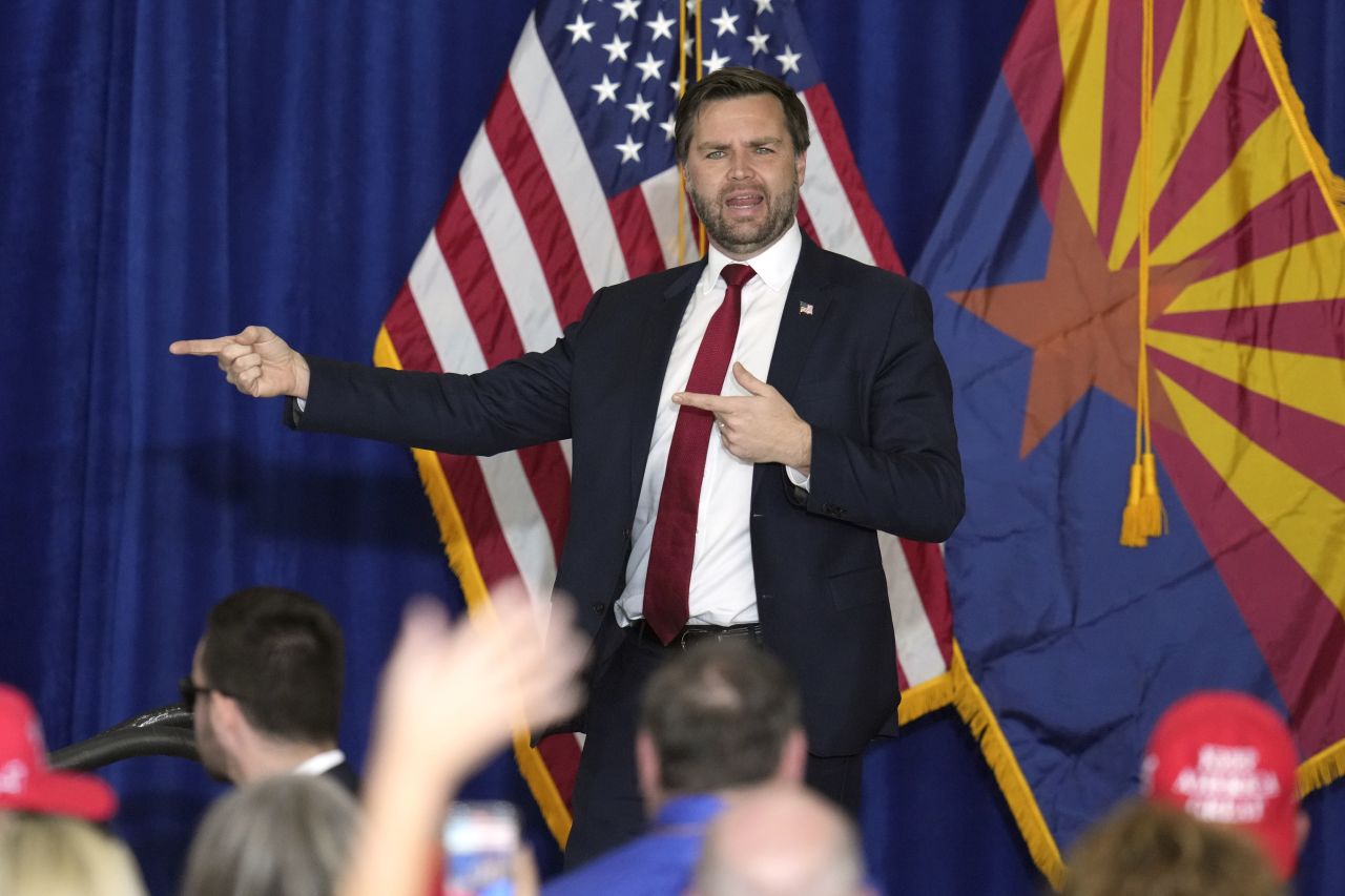 Republican vice presidential nominee Sen. JD Vance speaks at a campaign rally, on November 2, in Scottsdale, Arizona.