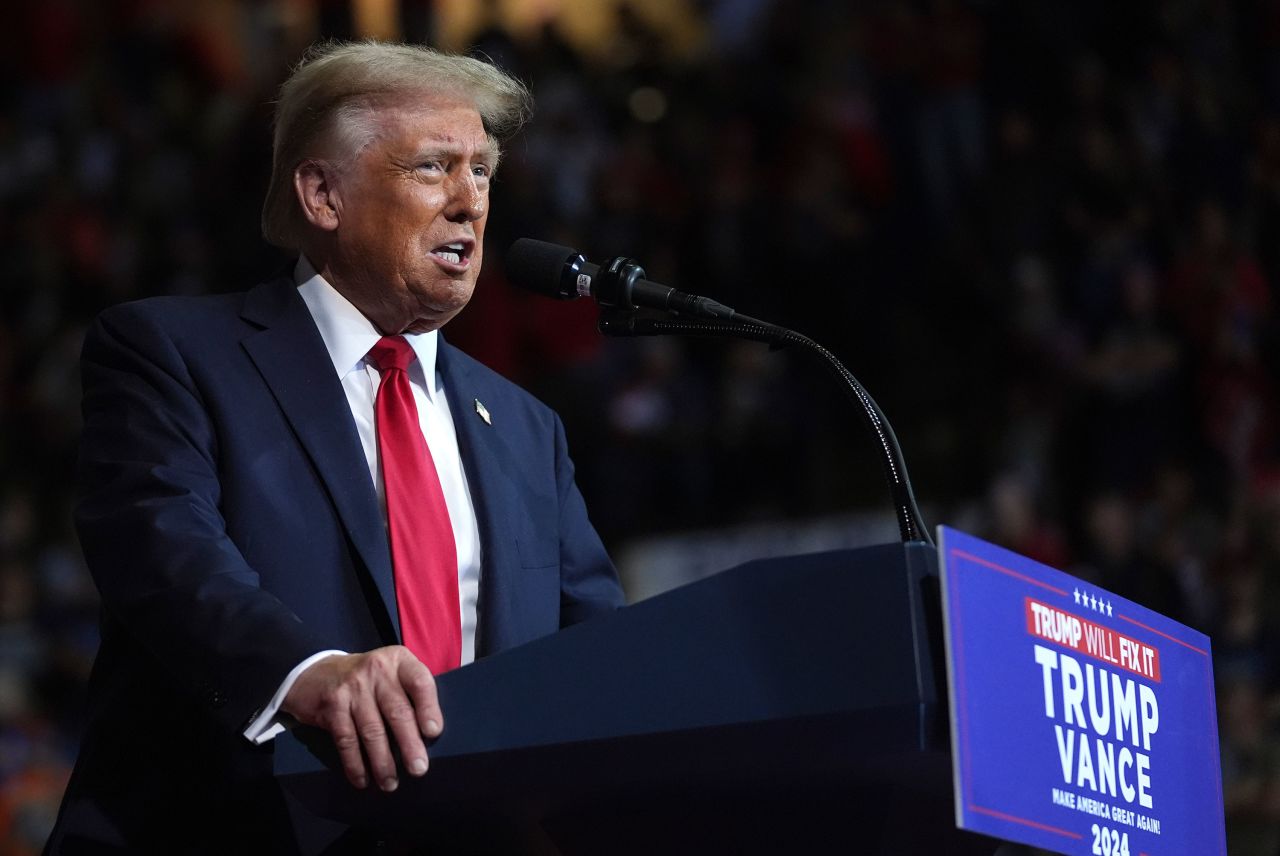 Former President Donald Trump speaks at a campaign rally in Salem, Virginia, on November 2.