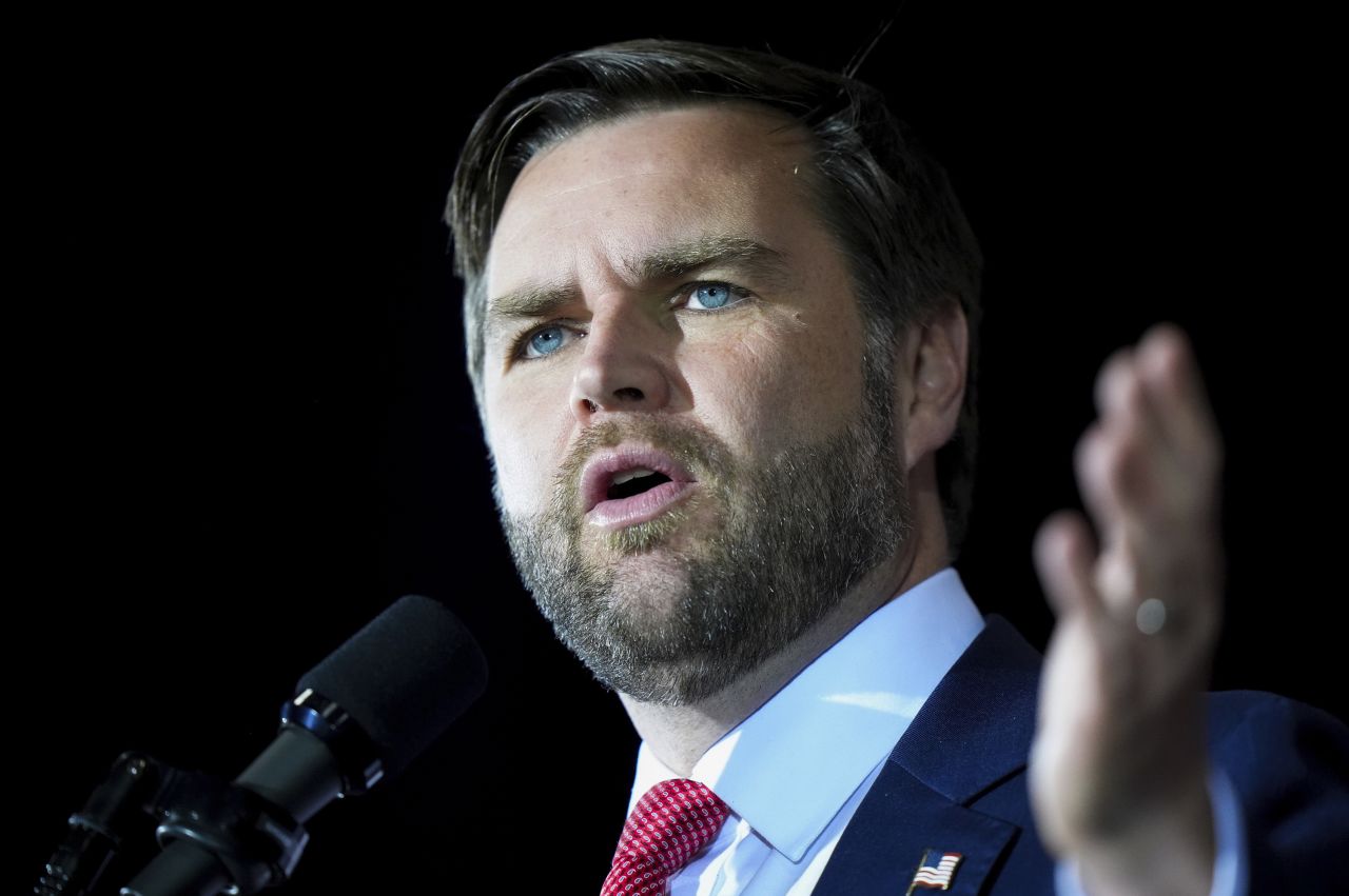 Republican vice presidential nominee Sen. JD Vance speaks during a campaign rally on November 3, in Derry, New Hampshire.