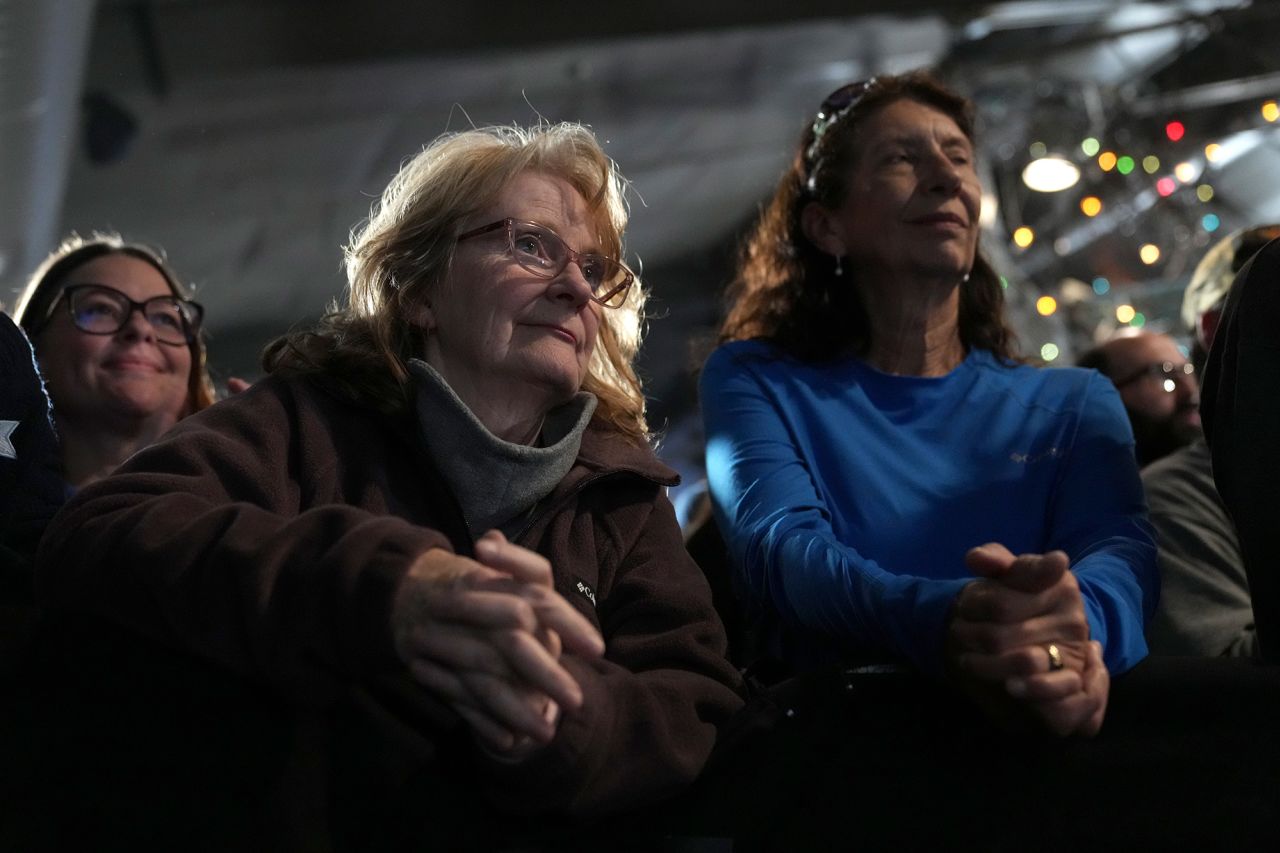 Supporters watch as Vice President Kamala Harris speaks during a campaign event in Scranton, Pennsylvania.