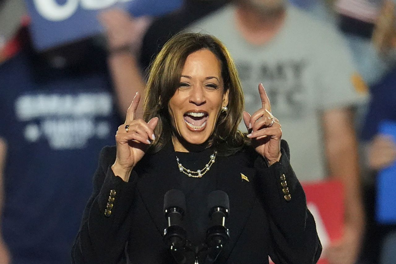 Vice President Kamala Harris speaks during a campaign rally in Pittsburgh, Monday, November 4.