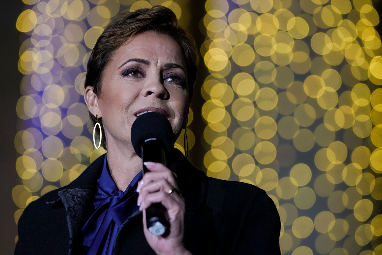 Kari Lake speaks at a campaign rally, Monday, November 4, in Prescott, Arizona.