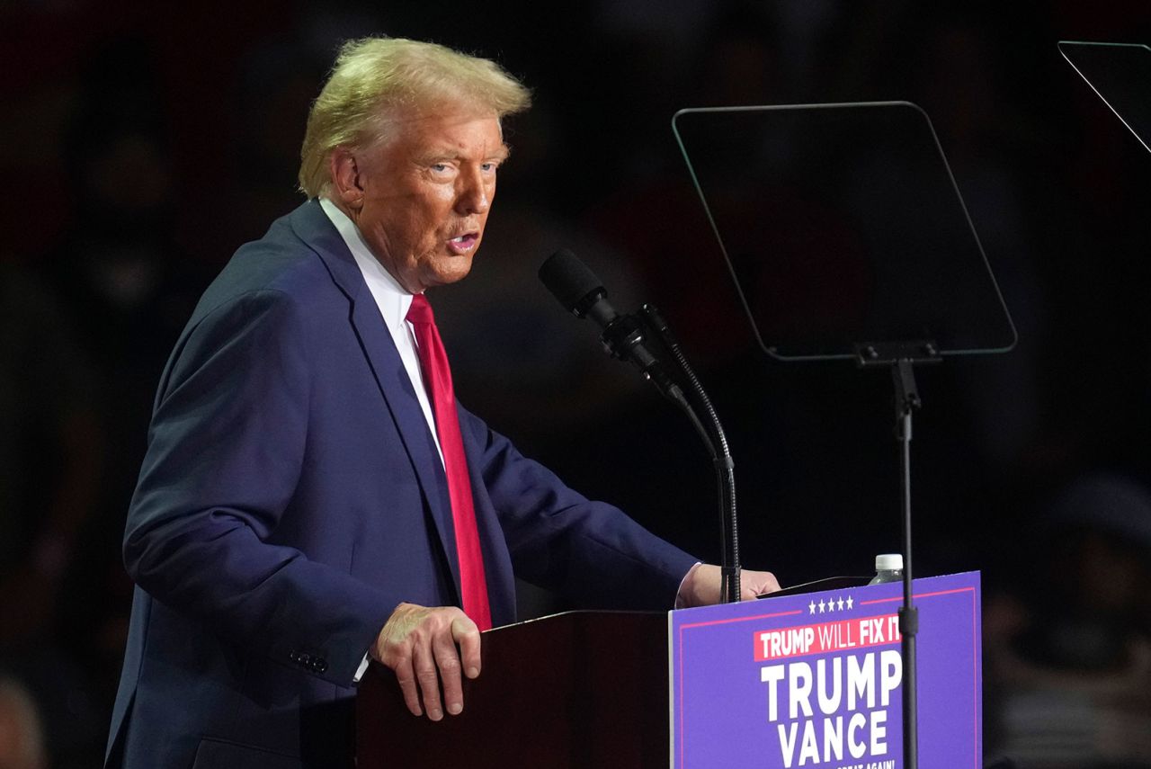 Trump speaks at a campaign rally in Grand Rapids, Michigan on Tuesday.