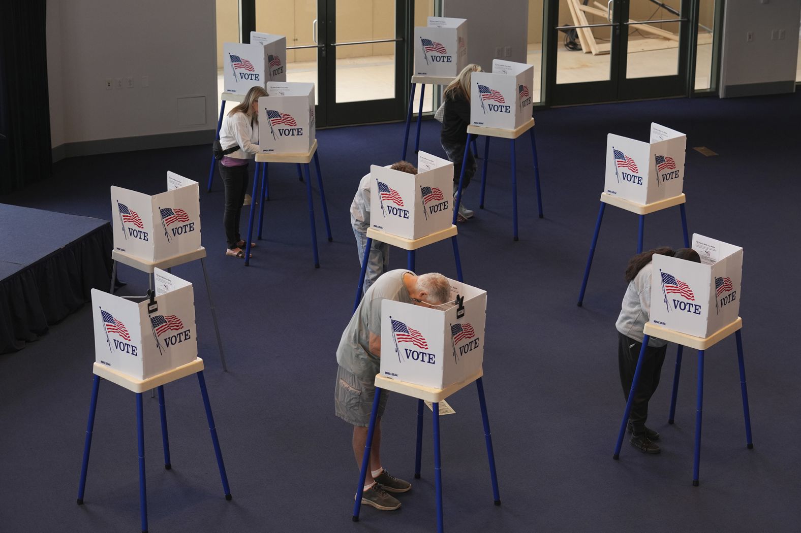 Voters fill out their ballots at the Ronald Reagan Presidential Library in Simi Valley, California, on Tuesday.