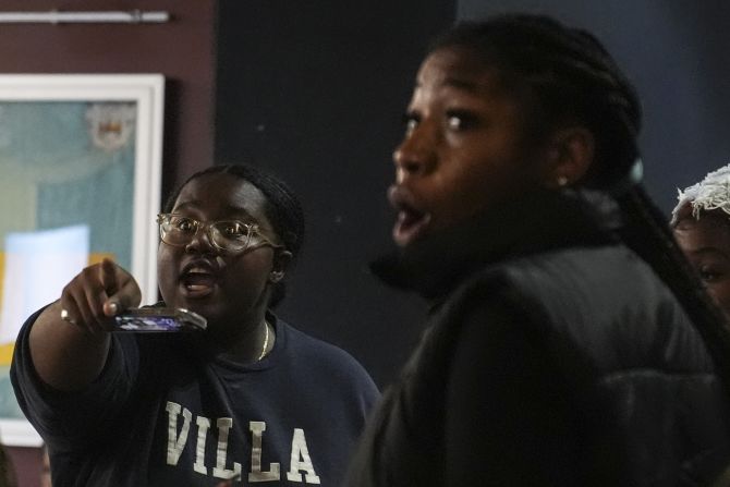 Students watch election coverage at Spelman College in Atlanta on Tuesday.