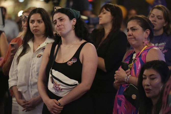 Supporters of Florida's Amendment 4, which would have enshrined abortion rights in the state, react in St. Petersburg, Florida, after <a href="https://www.cnn.com/2024/11/05/politics/abortion-state-ballot-measure-dg/index.html">the amendment's defeat</a>.