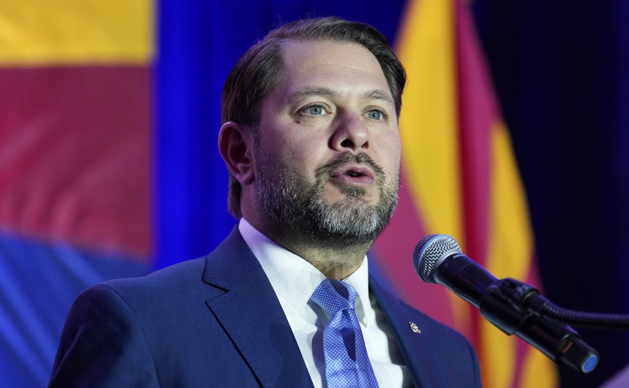 Arizona Democratic Senate candidate Ruben Gallego, speaks during a watch party on election night, November 5, in Phoenix, Arizona.