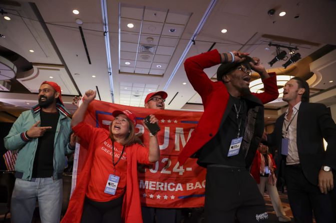 Trump supporters cheer election results in Las Vegas.