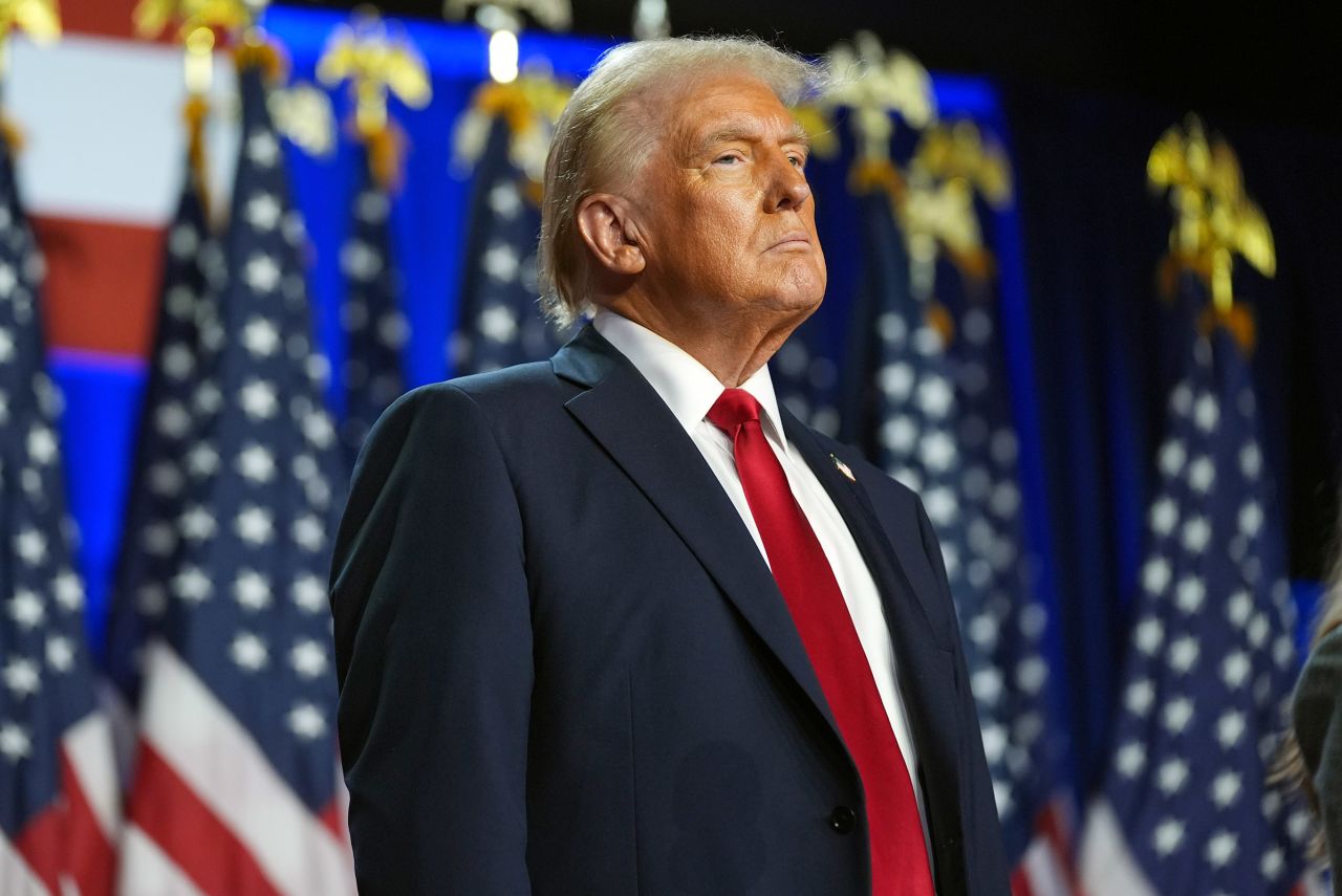 President Donald Trump arrives at an election night watch party in West Palm Beach, Florida, on November 6.