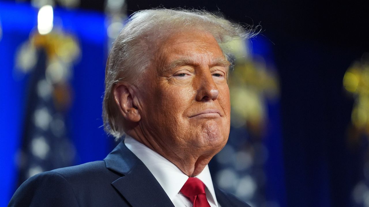 Donald Trump arrives at an election night watch party at the Palm Beach Convention Center, West Palm Beach, Florida, on November 6, 2024.