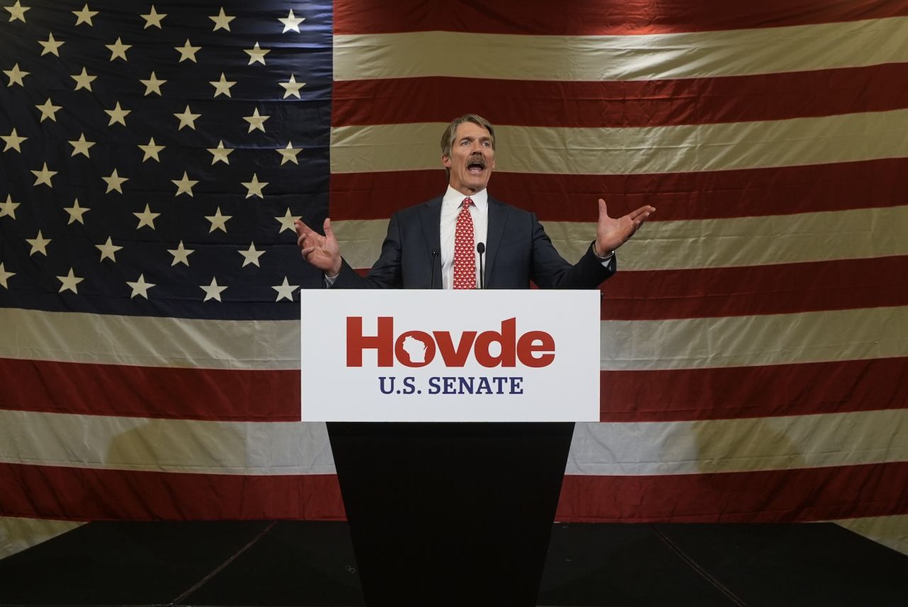 Eric Hovde speaks at his election night party Wednesday, November 6, in Madison, Wisconsin.