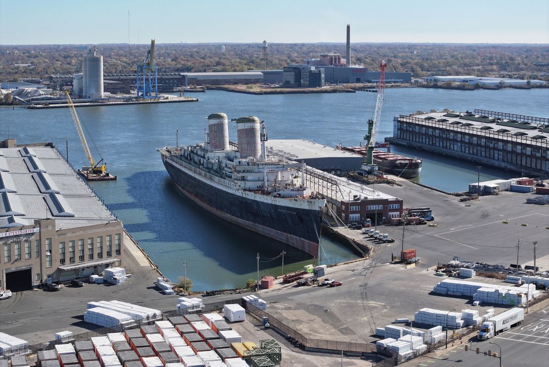 The SS United States is seen docked in Philadelphia on November 8, 2024.