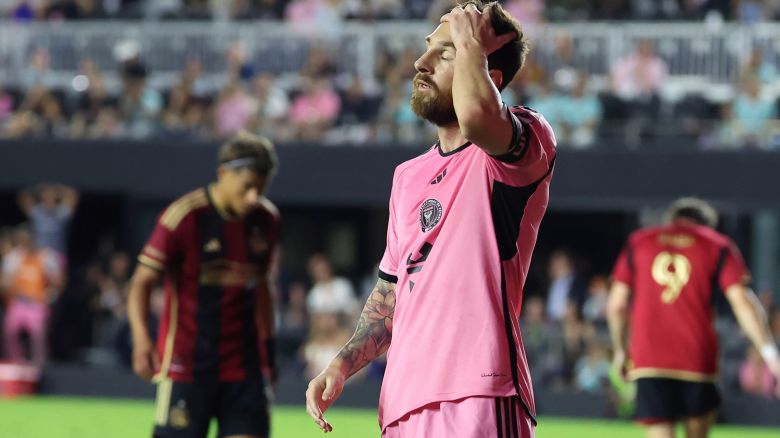 Inter Miami forward Lionel Messi (10) reacts after missing a scoring opportunity during the match between Atlanta United and Inter Miami CF on Saturday, November 9, 2024 at Chase Stadium in Fort Lauderdale, Fla.