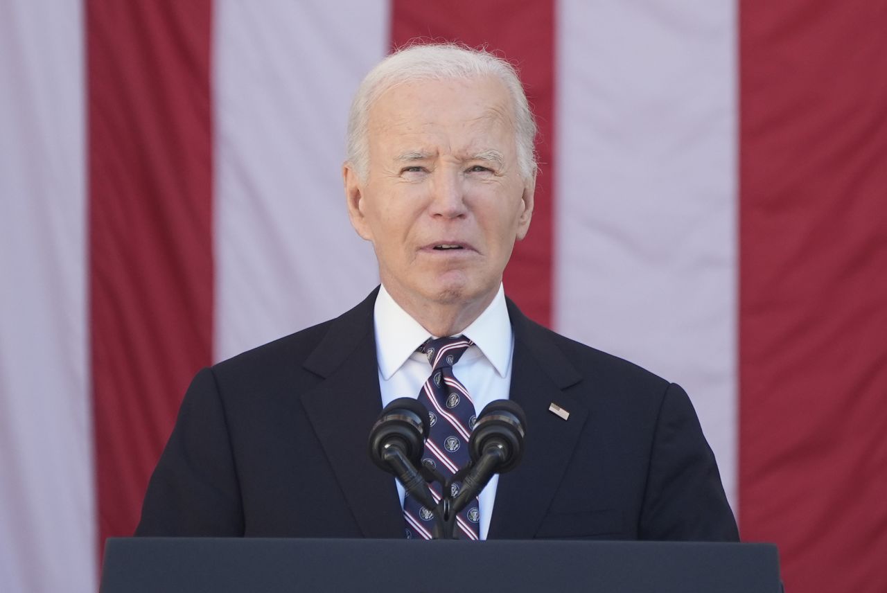 President Joe Biden speaks at the National Veterans Day Observance at the Memorial Amphitheater at Arlington National Cemetery in Arlington, Va., on November 11.