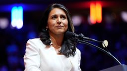 FILE - Tulsi Gabbard speaks before Republican presidential nominee former President Donald Trump at a campaign rally at Madison Square Garden, Oct. 27, 2024, in New York. (AP Photo/Alex Brandon, File)