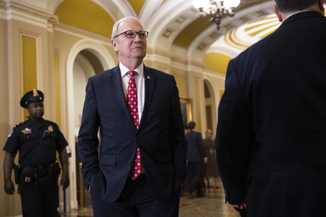 Sen. Kevin Cramer arrives for the Senate Republican leadership elections at the US Capitol on Wednesday, November 13.