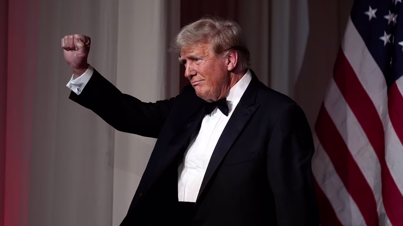 President-elect Donald Trump gestures after speaking during an America First Policy Institute gala at his Mar-a-Lago estate, on Thursday, November 14, in Palm Beach, Florida.