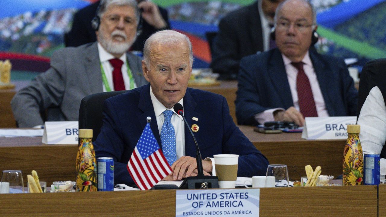 President Joe Biden speaks at the G20 summit in Rio de Janeiro on November 18, 2024.