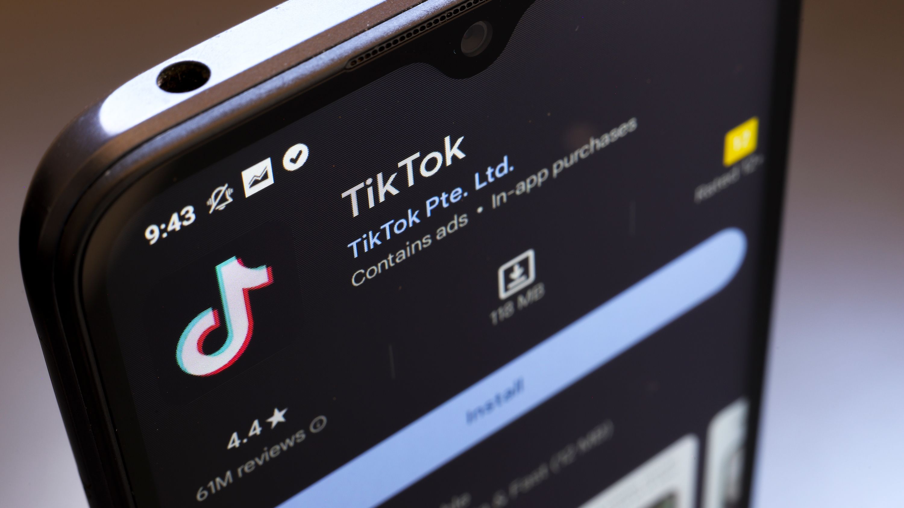 The TikTok logo appears on the screen of a smartphone in Reno, on November 18.