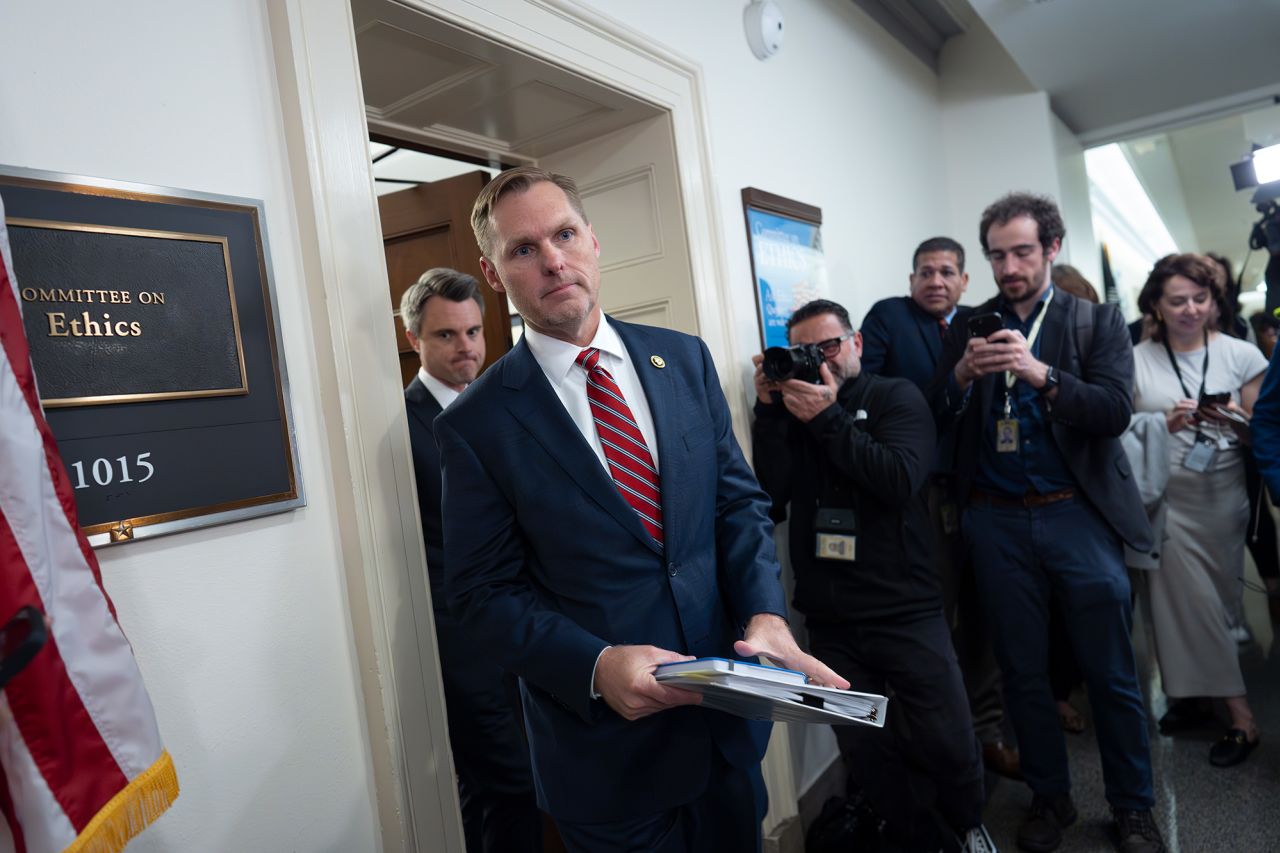 The House Ethics Committee Chairman Michael Guest rushes past reporters without speaking after his panel met to consider the investigation of former Rep. Matt Gaetz, at the Capitol in Washington, on Wednesday.