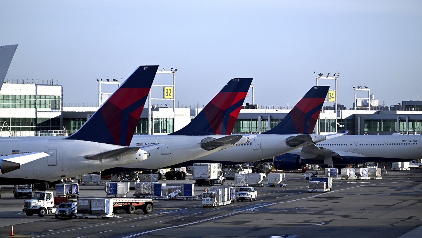 Delta Air Lines planes at their terminal in New York's John F. Kennedy International Airport.